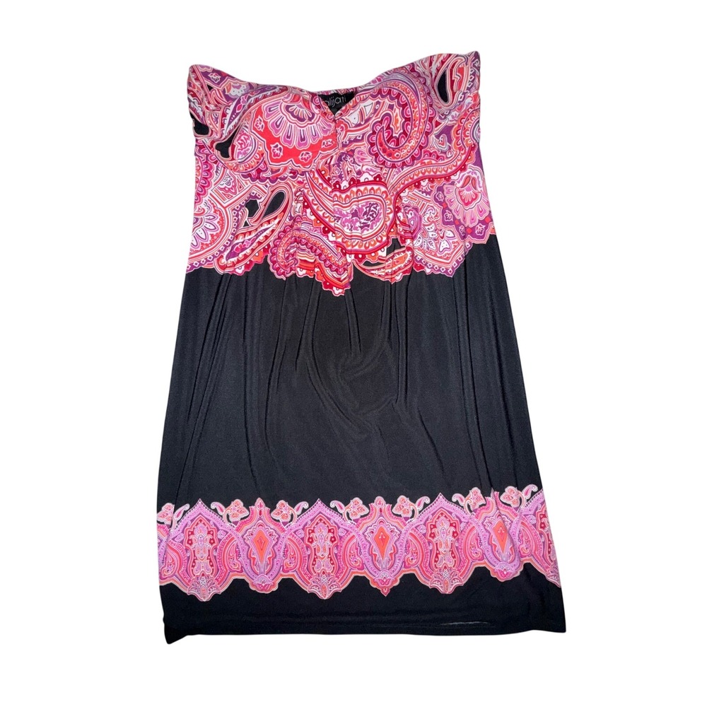 Kalijati Women's L Y2K Strapless Black Pink Paisley Stretch Dress